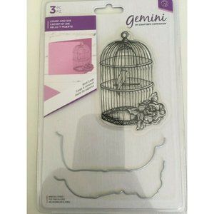 NWT CRAFTER'S COMPANION GEMINI 3 PIECE STAMP & DIE‎ SET BIRD CAGE